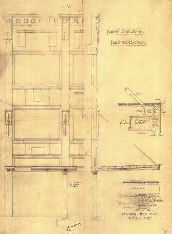 Original plans of front elevation, 1922. (WCC Archives reference 00055:7:A659)