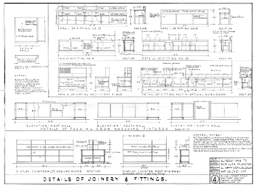 Alterations showing details of the joinery and fittings, 1954. (WCC Archives reference 00056:477:B35964)