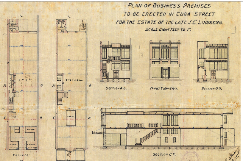 GG Schwartz’s 1920 plans for the new building at 104 Cuba Street (WC Archives, 00053:202:11137)