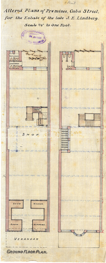 GG Schwartz’s alterations to his 1920 plans for the new building at 104 Cuba Street (WC Archives, 00053:202:11137)
