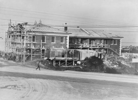 c.1931 - Creator unknown: Photograph of a fire station under construction, Northland, Wellington. Ref: 1/2-050346-F. Alexander Turnbull Library, Wellington, New Zealand. http://natlib.govt.nz/records/23109272