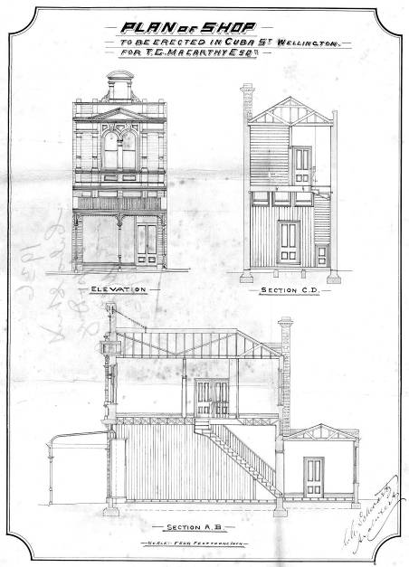 Detail from the original plans (Building Permit, 00053:32:1936, 1896. Wellington City Archives)