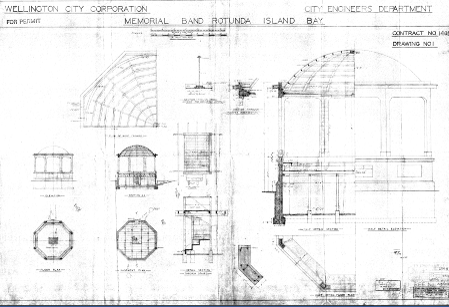 1929 architectural plans of the rotunda by the City Engineer’s Department for the Wellington City Corporation (Wellington City Archives, 00056:92:B8626).