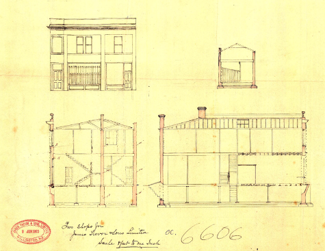 Floor plans, showing drainage, 1905. (WCC Archives reference 00053:119:6606)