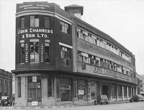 Premises of John Chambers & Son Ltd, Wellington, damaged by Wairarapa earthquake. Dominion post (Newspaper) :Photographic negatives and prints of the Evening Post and Dominion newspapers. Ref: EP-Science-Earthquakes 1940s and 1950s-01. Alexander Turnbull Library, Wellington, New Zealand. http://natlib.govt.nz/records/23081826