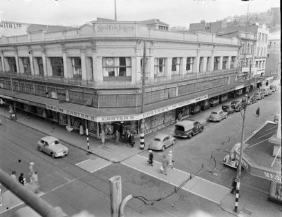 This photograph shows the Burlington Arcade at the time when it was purchased by Woolworths in 1951. The ‘timeframes’ title notes that this is a …“New building for Woolworths, just merged with Selfridges, in Cuba Street. Also visible is Carter's wool shop and the London Bag Shop. Photograph taken circa 9 March 1951 by an Evening Post photographer.”   New Woolworths shop, Cuba Street, Wellington. Negatives of the Evening Post newspaper. Ref: 114/267/02-G. Alexander Turnbull Library, Wellington, New Zealand. http://natlib.govt.nz/records/23008243