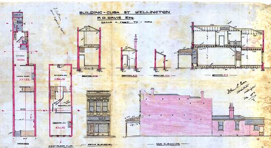 John Swan’s 1902 plans for the building at 118 Cuba Street (WC Archives 00059:355:E19245)