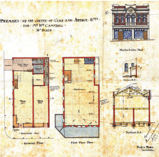 Plans, section and elevation of the Thistle Hall (1907). Image WCC Archives  