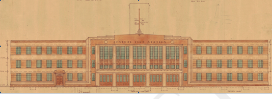 Plans for the front elevation of the fire station, 00056: 170: B15032, Wellington City Archives.