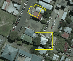 This 2002 WCC aerial photograph shows Wharanui located at the end of Tonks Avenue (at the bottom of the image) it was moved to the site outlined at the top of the image in 2005, and rotated 180 degrees so that the front (east) elevation now faces west.