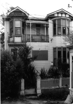 1996 photograph of Stagecraft Theatre  before relocation to Kensington Street. The main elevation, including the fence and gate posts is similar to the current (2012) arrangement with the exception of the ground floor entrance porch that has since been reinstated (WCC Heritage Inventory 1996)