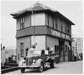 Moving to new premises - Eastbourne Borough Council truck in front of Eastbourne Ferry Service building, Wellington. Negatives of the Evening Post newspaper. Ref: 1/2-050181-F. Alexander Turnbull Library, Wellington, New Zealand. http://natlib.govt.nz/records/22905351