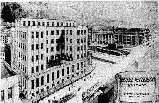 ‘Waterloo Quay as it will be”-Architects drawing. (Evening Post, Volume CXXI, Issue 68, 20 March 1936, Page 10)