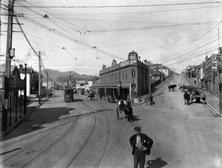 c.1911 - 1916 - Intersection of Riddiford Street and Adelaide Road, Newtown, Wellington. Smith, Sydney Charles, 1888-1972 :Photographs of New Zealand. Ref: 1/1-019574-G. Alexander Turnbull Library, Wellington, New Zealand. http://natlib.govt.nz/records/23118783