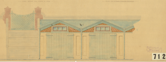 The front elevation of the boatsheds (detail from plans, WC Archives reference 00237:6:8)
