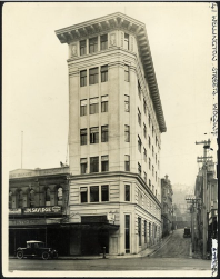 c.1920s - Druids Chambers, on the corner of Woodward Street and Lambton Quay, Wellington. Evening post (Newspaper. 1865-2002) :Photographic negatives and prints of the Evening Post newspaper. Ref: PAColl-8557-40. Alexander Turnbull Library, Wellington, New Zealand. http://natlib.govt.nz/records/22766020